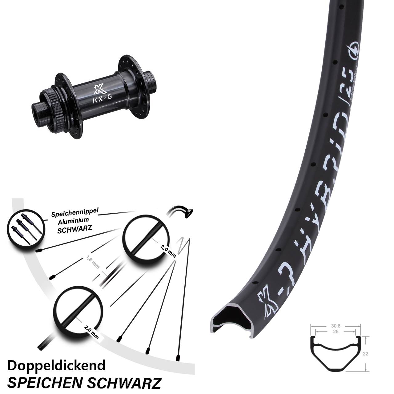 27,5 Zoll KX-R Hybrid 25 Vorderrad 12x100 Gravel verstärkt