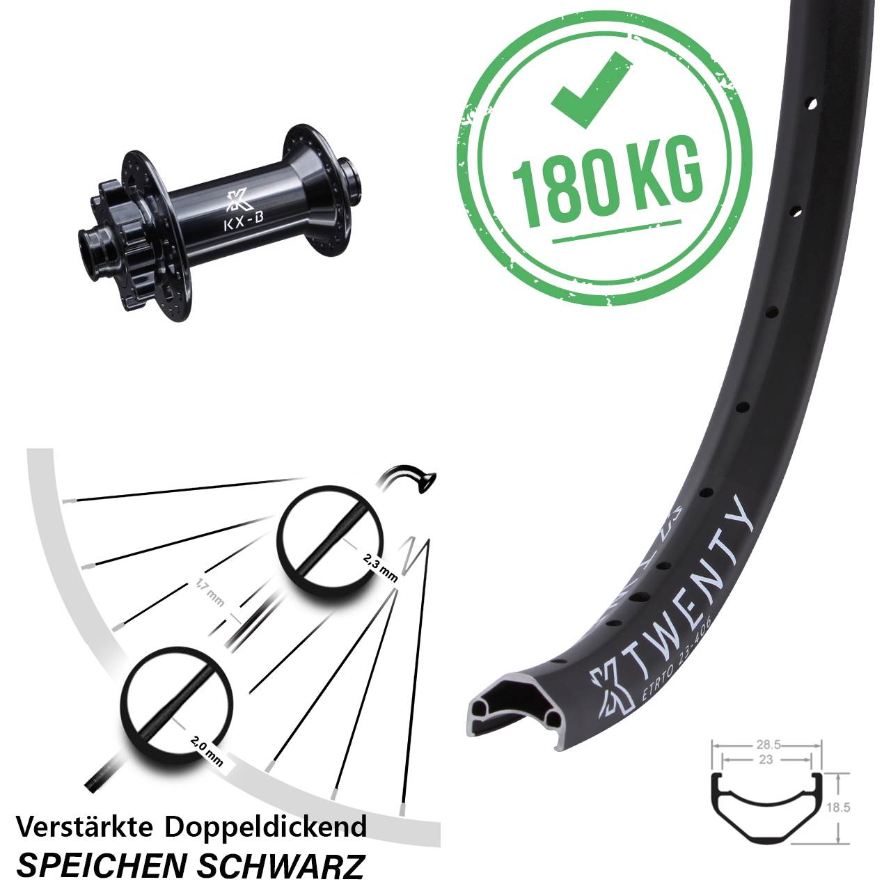 20 Zoll Vorderrad KX-B Twenty 15x110 6-Loch