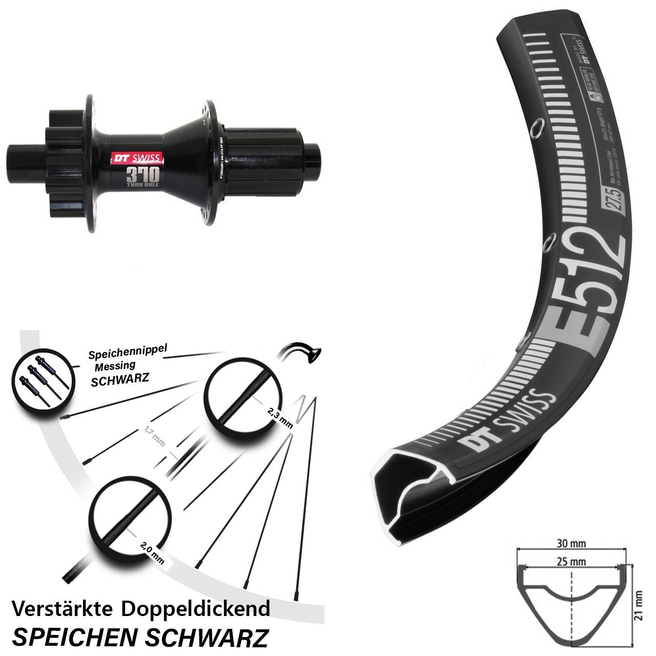 DT Swiss E 512-370 Hybrid 29 Zoll 6-Loch Hinterrad 12x142 8-11 fach