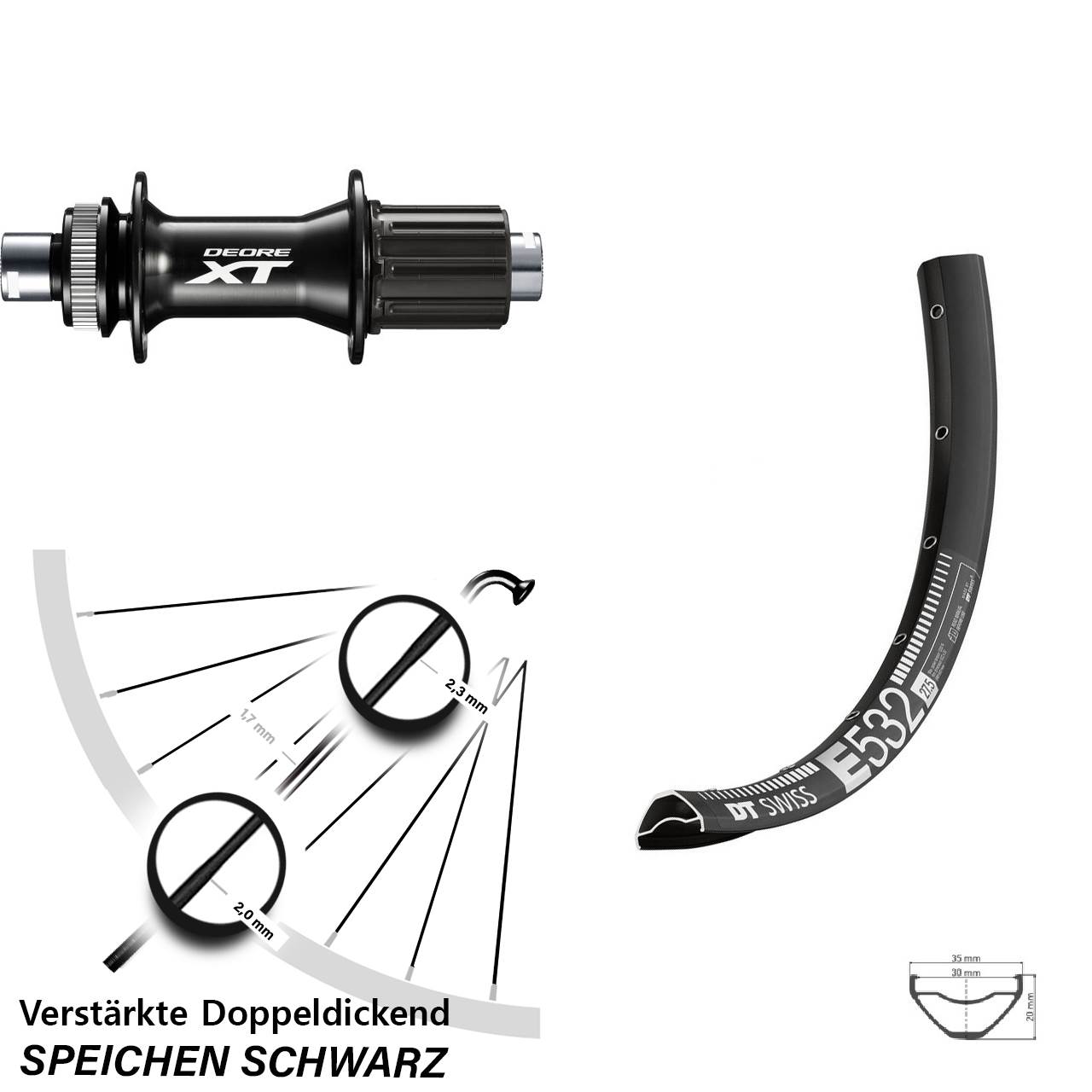 DT Swiss E532 Shimano XT FH-M8010-B 29 Zoll Hinterrad Centerlock 12x148 8-11 fach