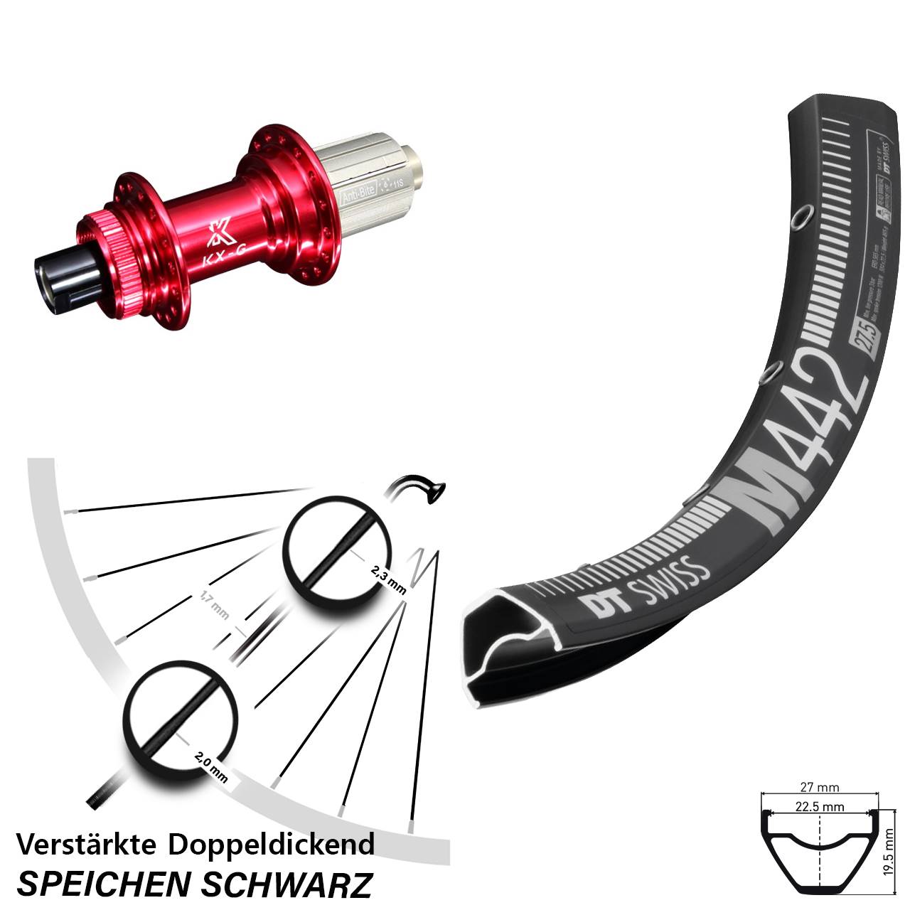 29 Zoll DT Swiss M442 KX-G rot Centerlock Hinterrad 12x142 8-12 fach HG