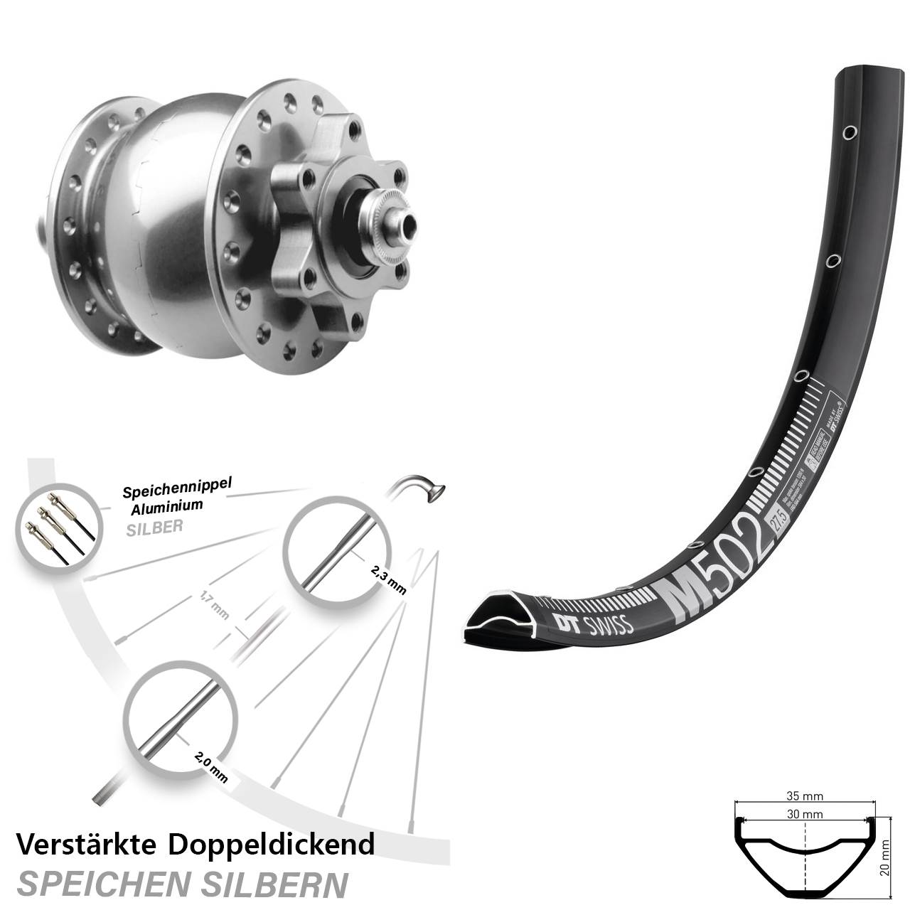 Disc Dynamo-Vorderrad QR 29 Zoll DT Swiss M 502 SON 28