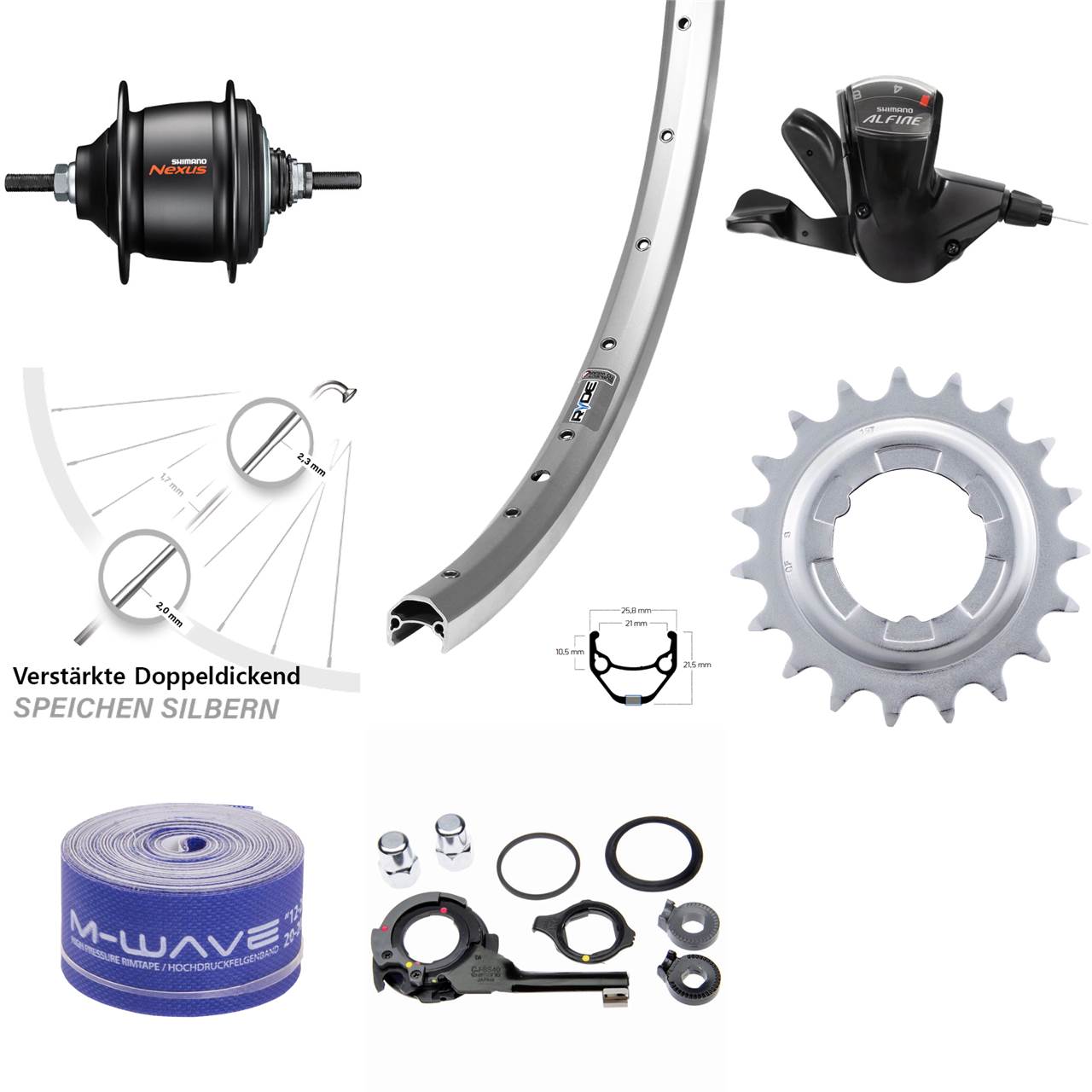 Hinterrad 26 Zoll Ryde Zac 421 Shimano Nexus 8 Gang Freilauf