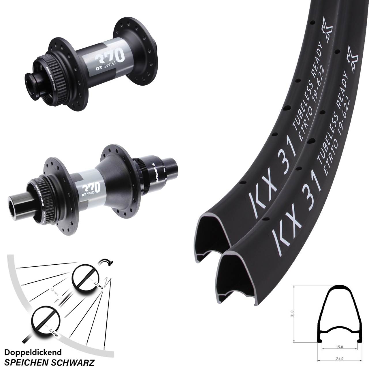 28 Zoll KX 31 DT Swiss 370 XDR Laufradsatz Centerlock 15x100 12x142