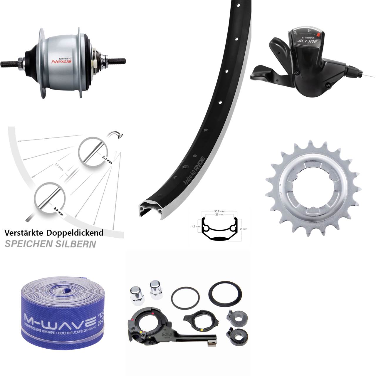 20 Zoll Ryde Andra 40 Shimano Nexus 8 Gang Hinterrad mit Freilauf