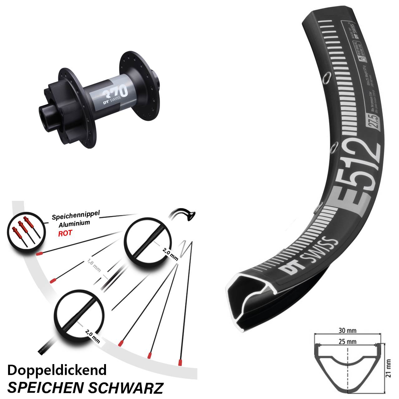 DT Swiss E512-370 650B Vorderrad 6-Loch 15x100