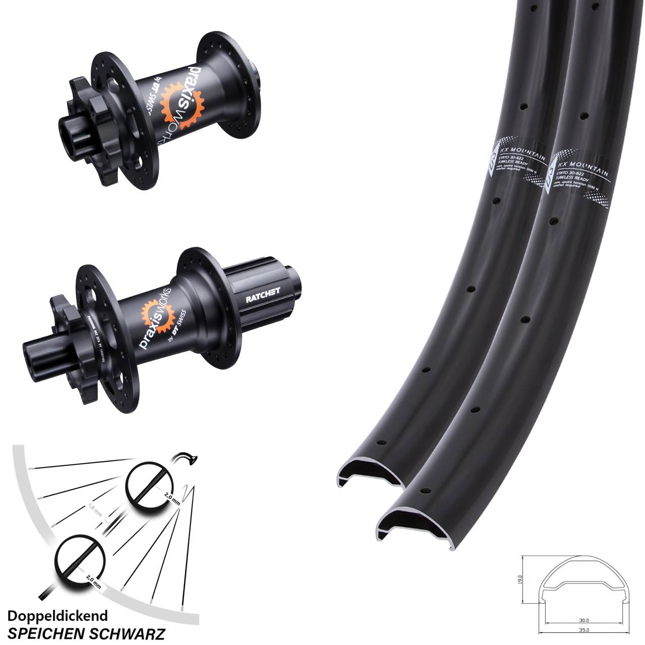 29 Zoll KX Mountain 30-622 TR DT Swiss 350 SL Ratchet 36 11-fach