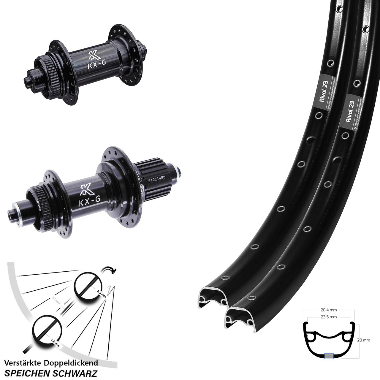 Centerlock Laufradsatz für Schnellspanner 27,5 Zoll Ryde Rival 23 KX-G Micro Spline