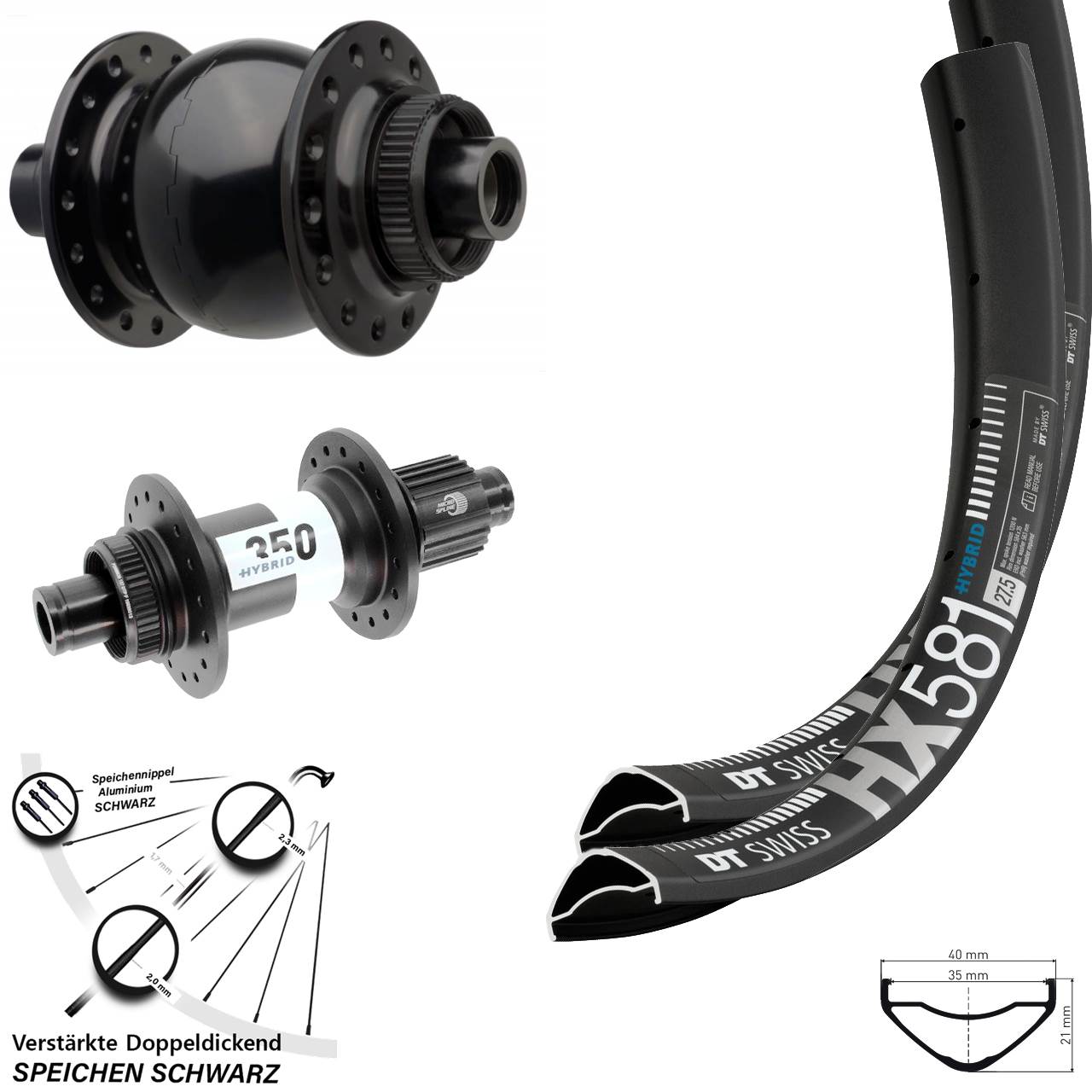 27,5 Zoll DT Swiss HX581 SON 28 350 Hybrid Micro Spline Disc Laufradsatz 15x110/148