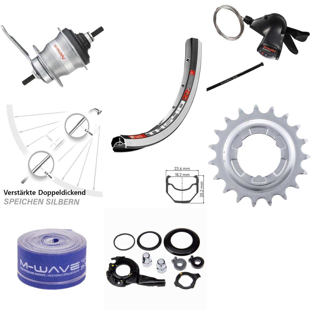 Hinterrad 28 Zoll DT Swiss 540 Shimano Nexus 7-Gang SG-7C30 Rücktritt silbern
