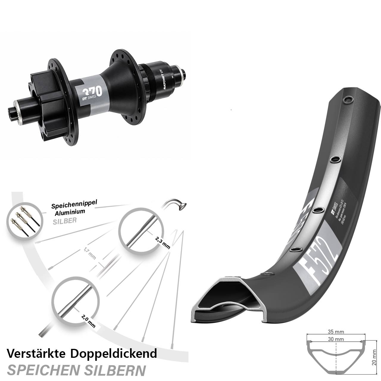 6-Loch Hinterrad 29 Zoll DT Swiss F 572-370 XD für Schnellspanner