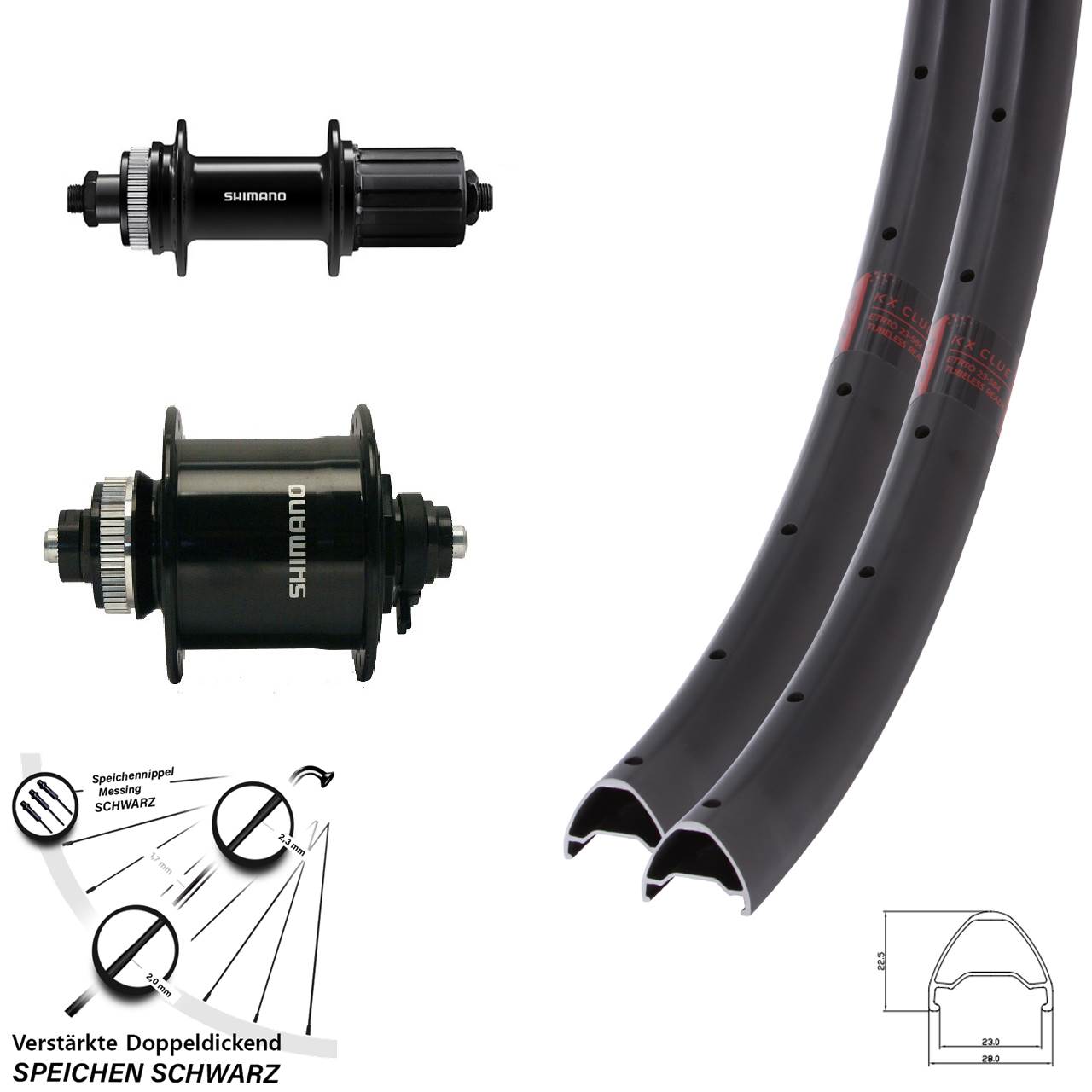 Laufradsatz Centerlock 26 Zoll KX Clue Shimano DH-UR700-3D Shimano FH-QC400 8-11 fach QR