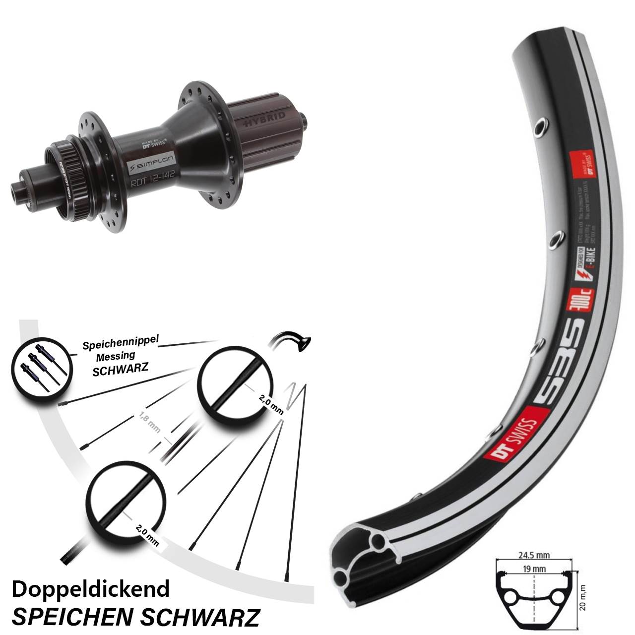 26 Zoll DT Swiss 535-370 QR 8-11 fach Hinterrad