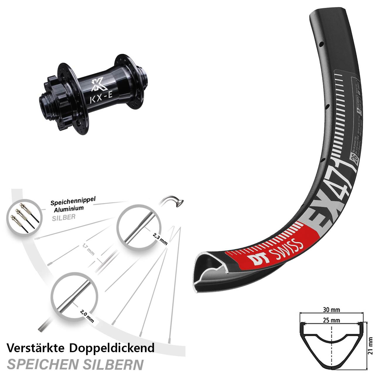 Vorderrad 6-Loch 29 Zoll DT Swiss EX 471 KX-E verstärkt 15x100