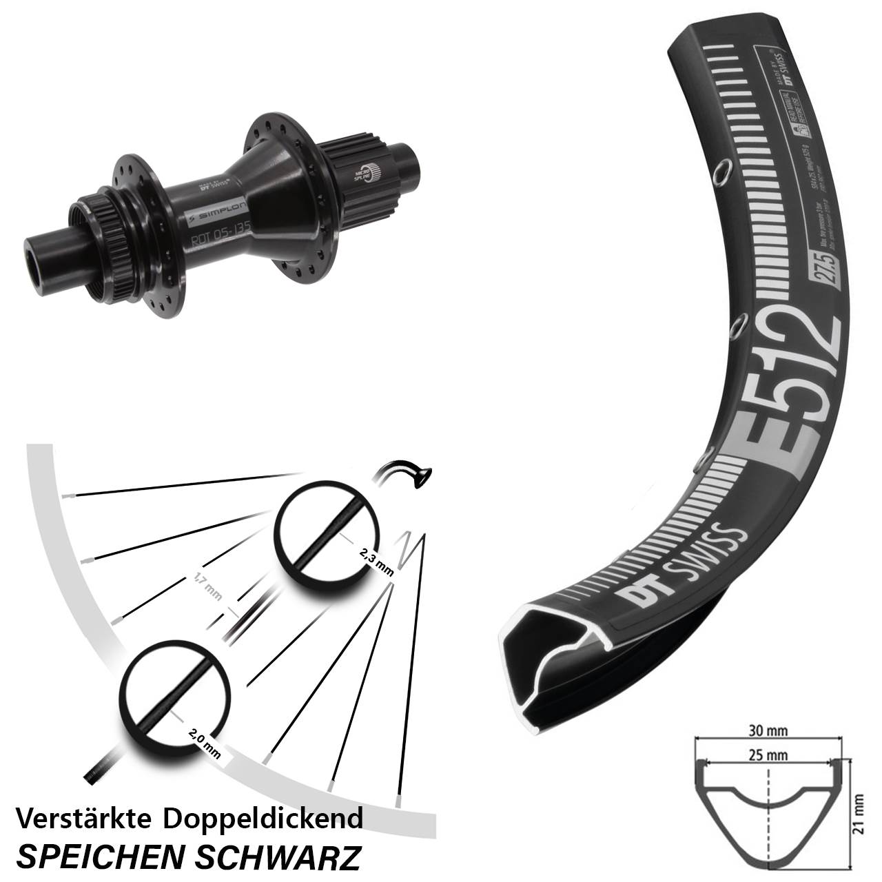 Disc Hinterrad 12x142 650B DT Swiss E512-370 Hybrid Shimano Micro Spline