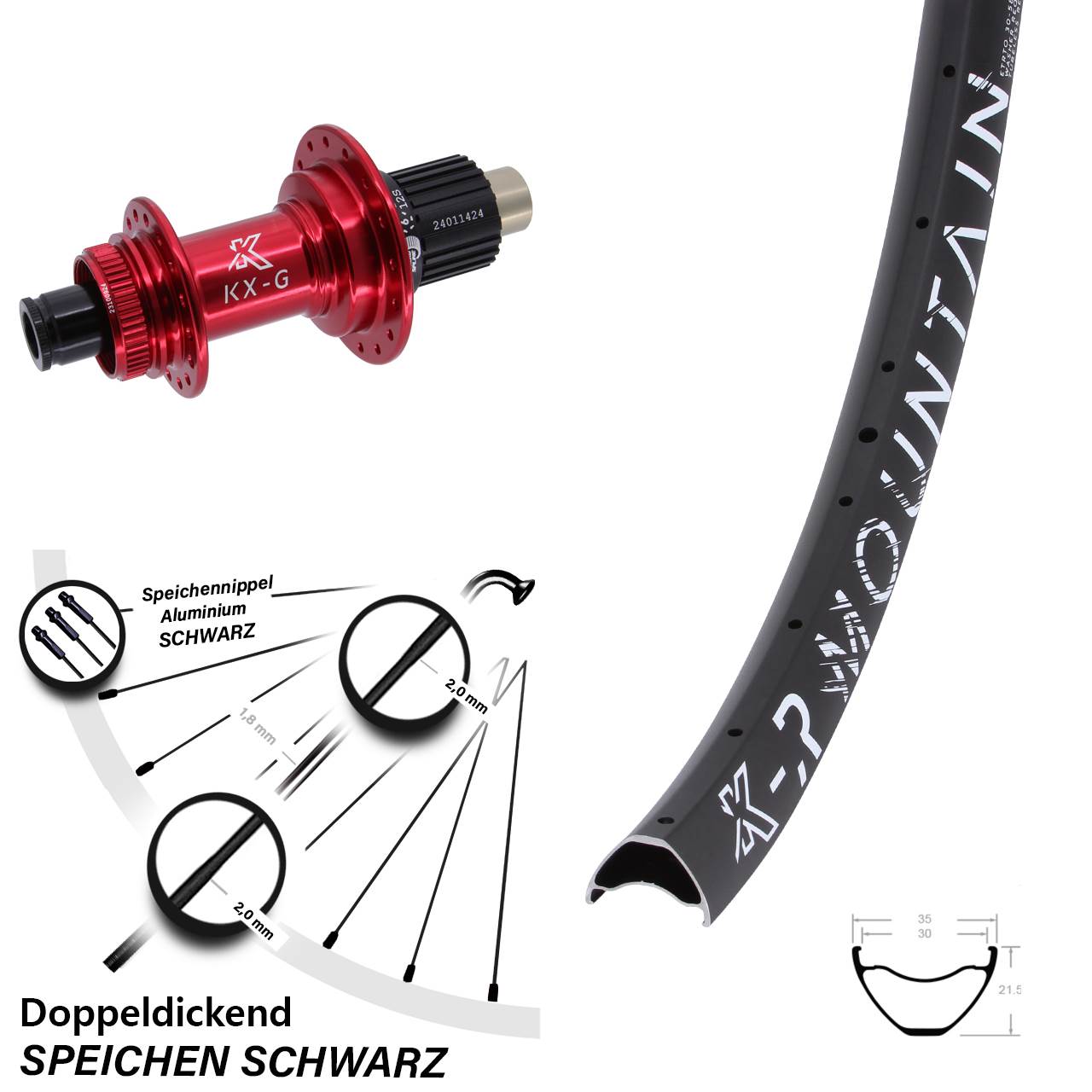 KX-GR Mountain rot 27,5 Zoll Hinterrad Centerlock 12x142 Shimano Micro Spline
