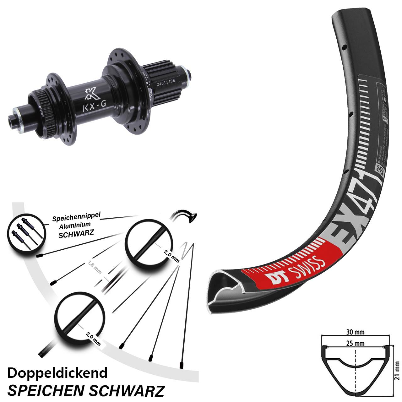 Centerlock Hinterrad 26 Zoll DT Swiss EX 471 KX-G Micro Spline für Schnellspanner