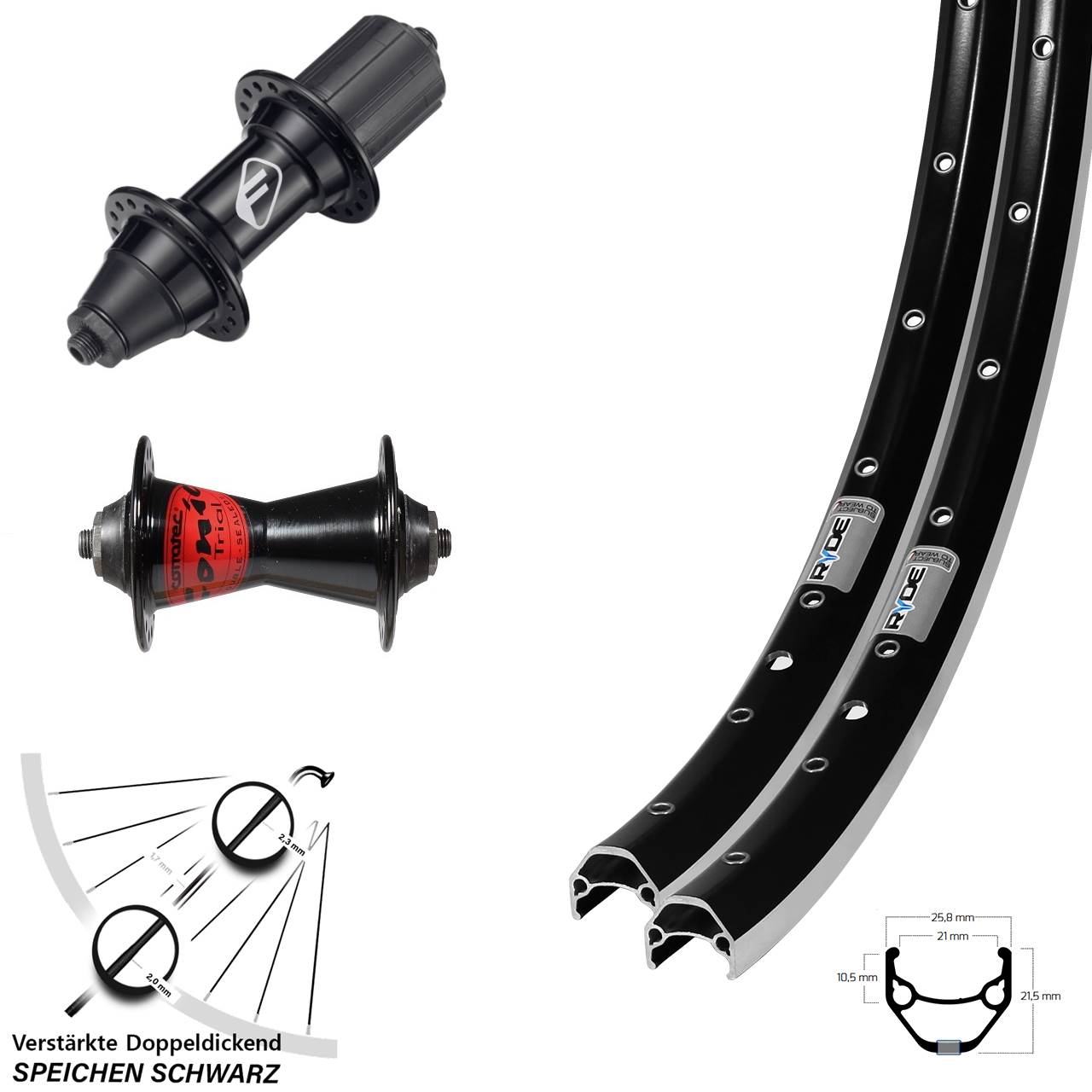 Laufradsatz QR 650B Ryde ZAC 421 Formula Formula FM-32 7 fach HG