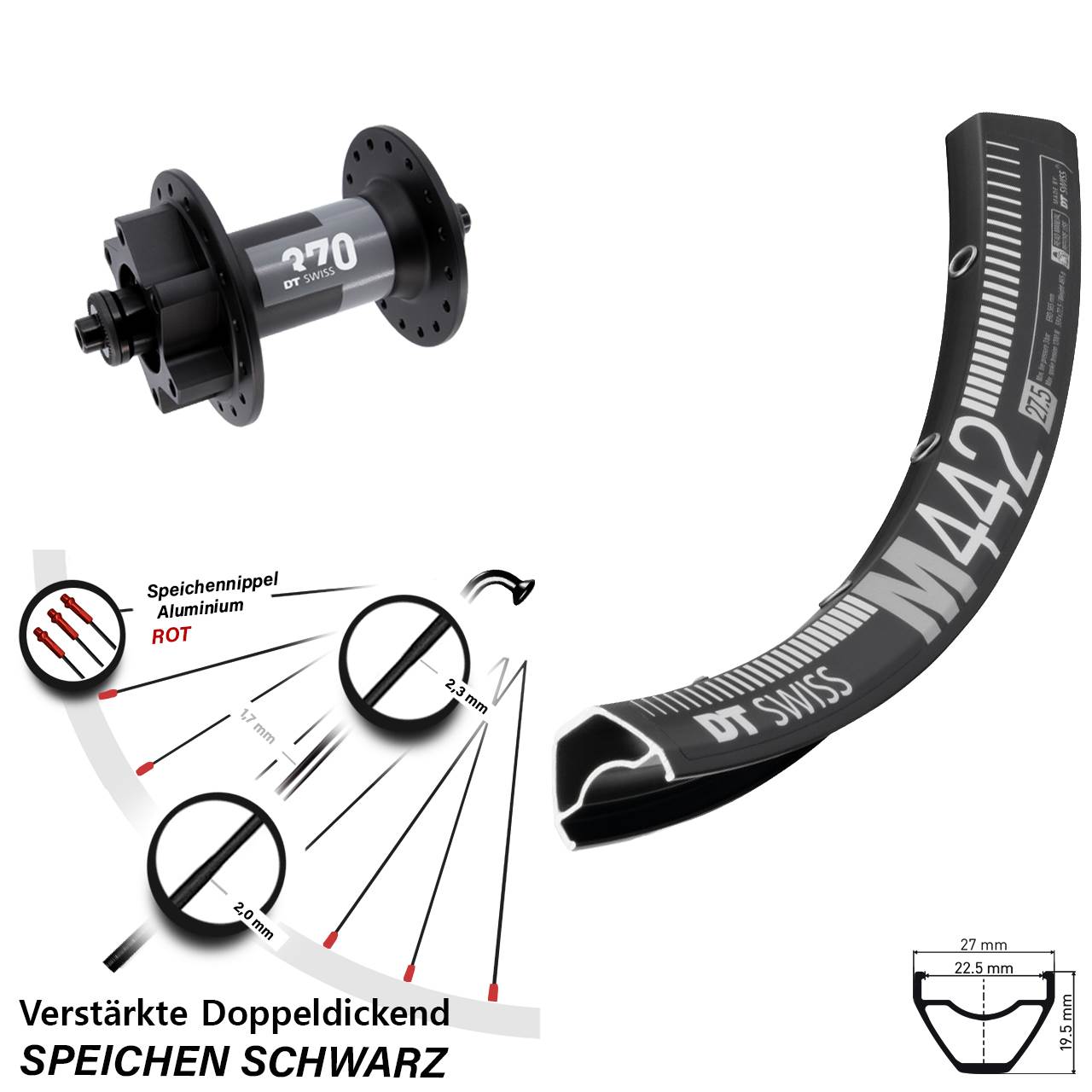 Vorderrad 6-Loch 29 Zoll DT Swiss M442-370 für Schnellspanner