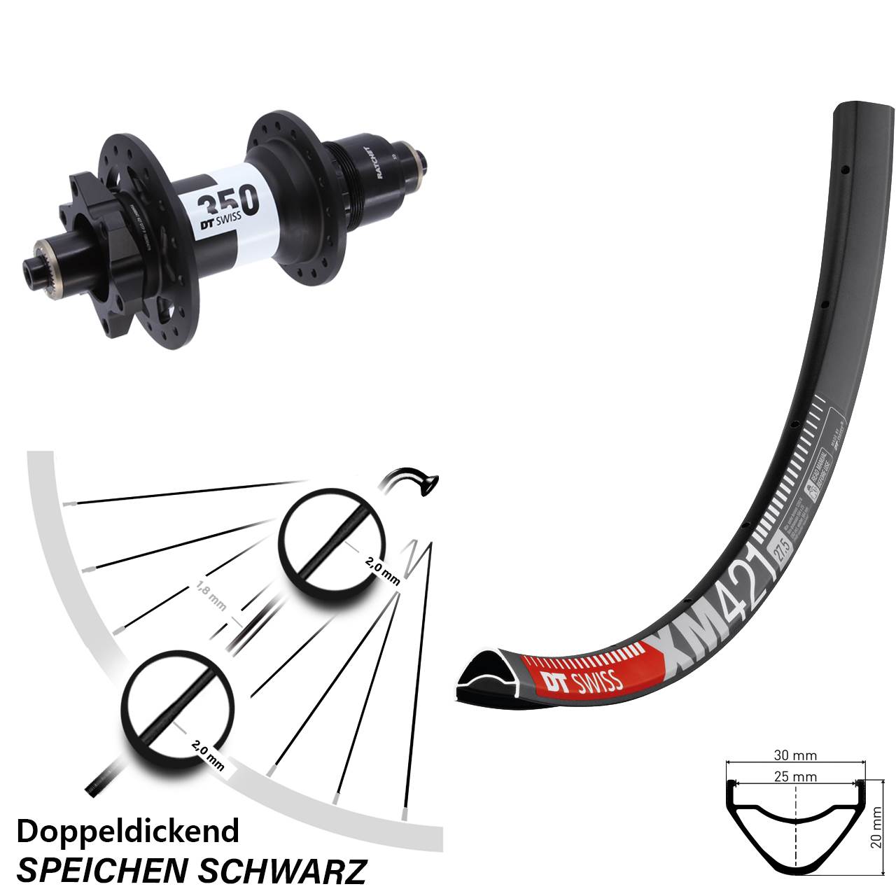 Hinterrad 29 Zoll DT Swiss XM 421-350 6-Loch XD QR