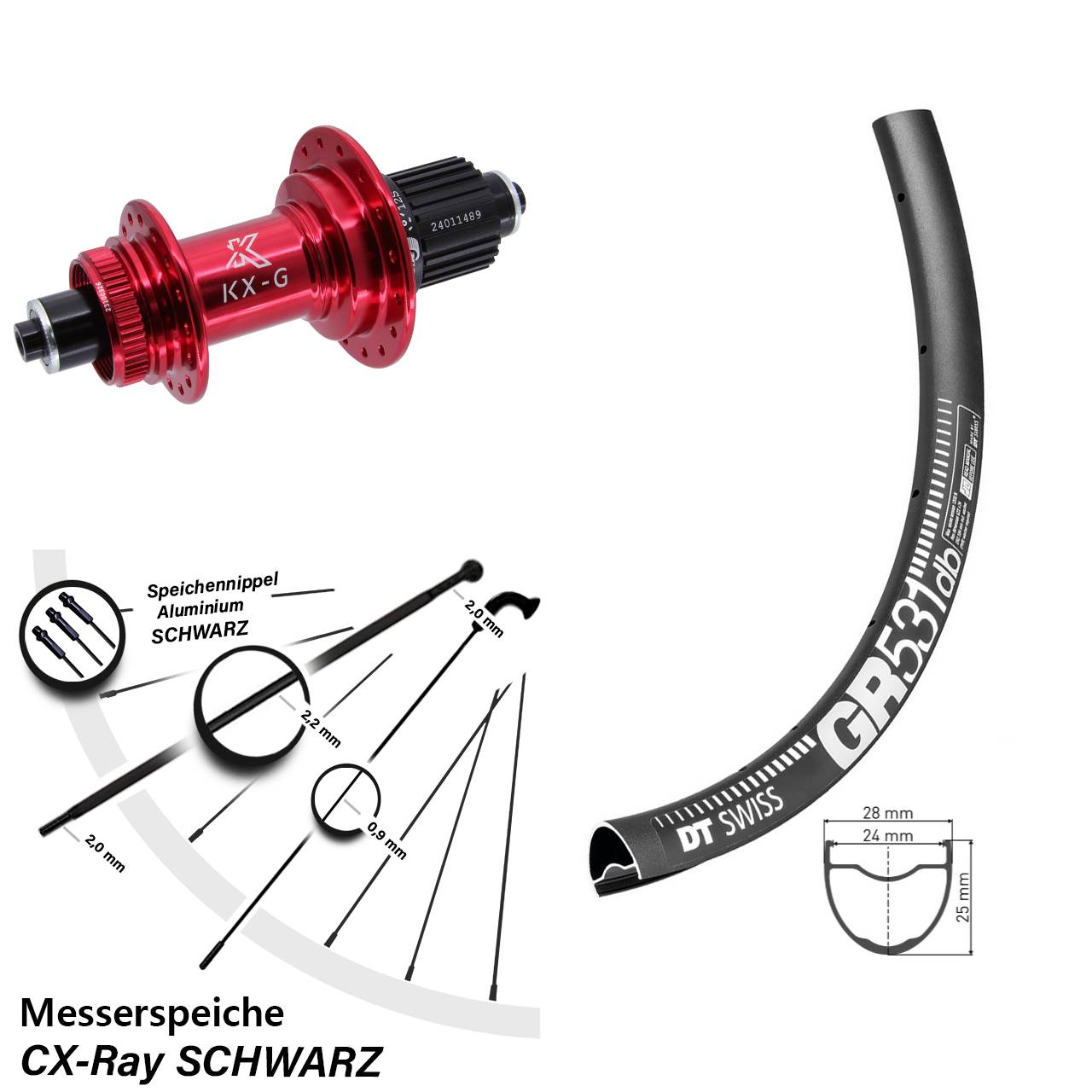DT Swiss GR 531 KX-G rot 29 Zoll Hinterrad für Schnellspanner CX-Ray Micro Spline