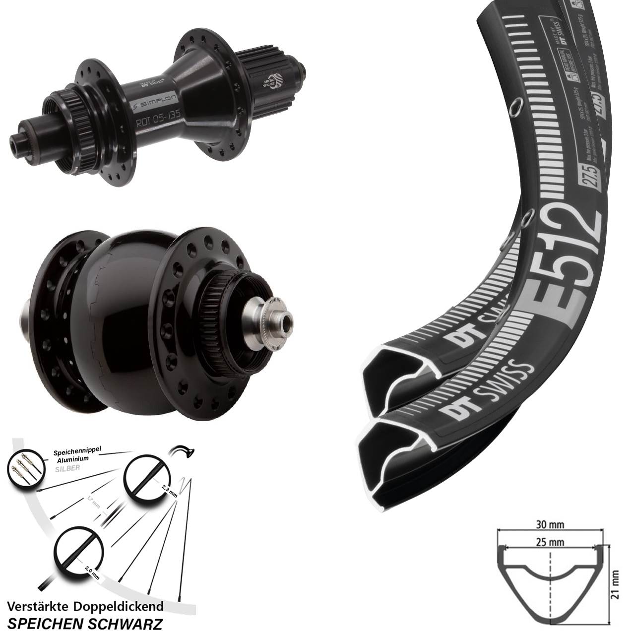 Laufradsatz Centerlock 29 Zoll DT Swiss E512 370 Hybrid SON 28 Micro Spline QR