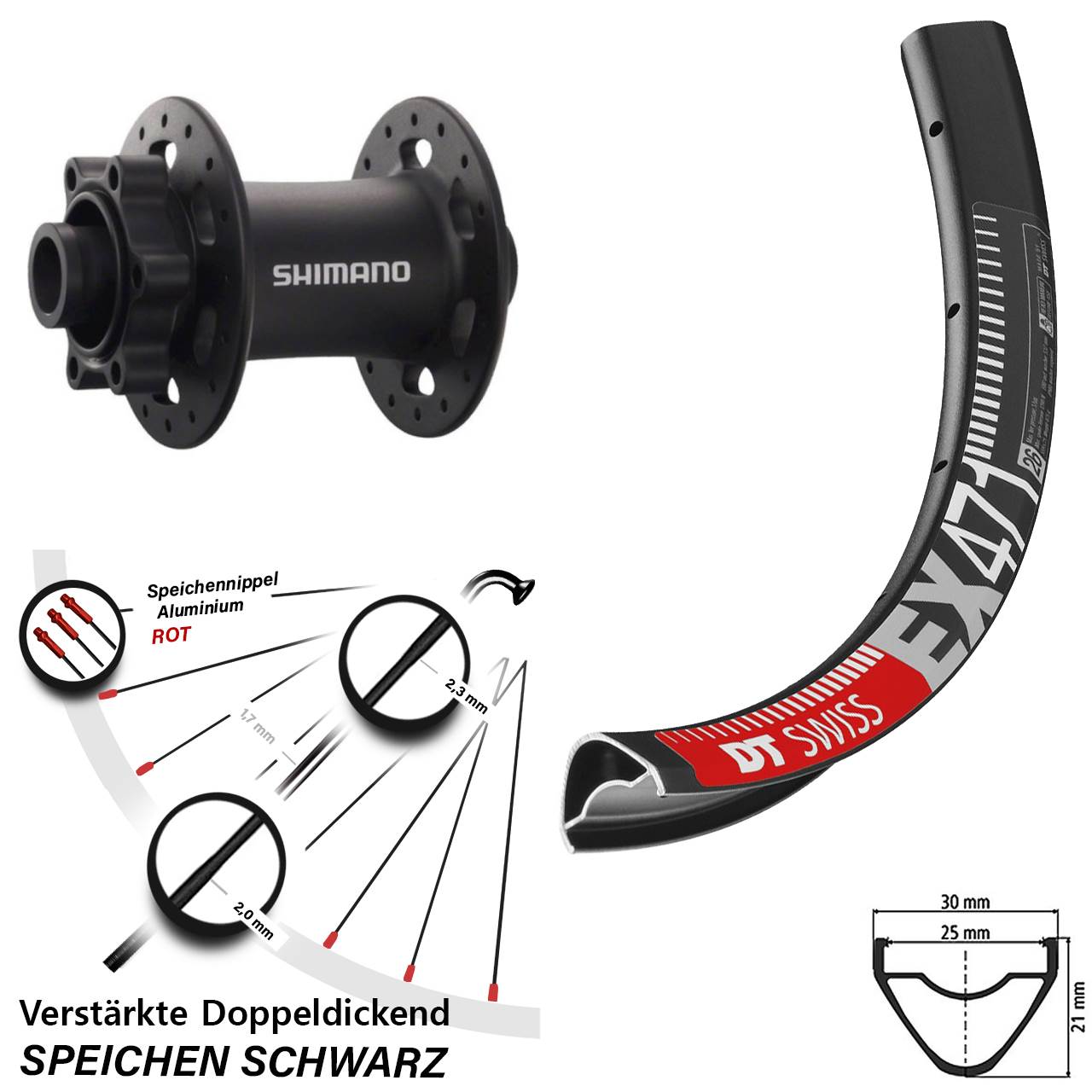 Vorderrad 6-Loch 15x100 26 Zoll DT Swiss EX471 Shimano Deore XT