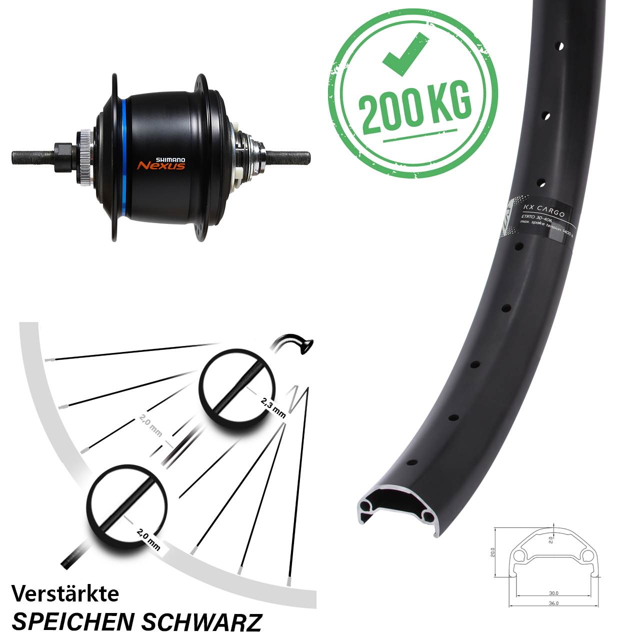 26 Zoll Hinterrad KX Cargo Shimano Nexus SG-C6060-8D Di2 8 Gang Centerlock