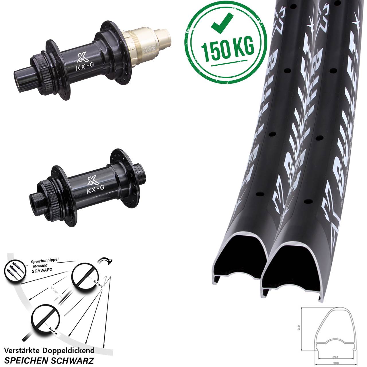 29 Zoll KX-G Bullet OS Centerlock Laufradsatz 12x100/142 SRAM XDR