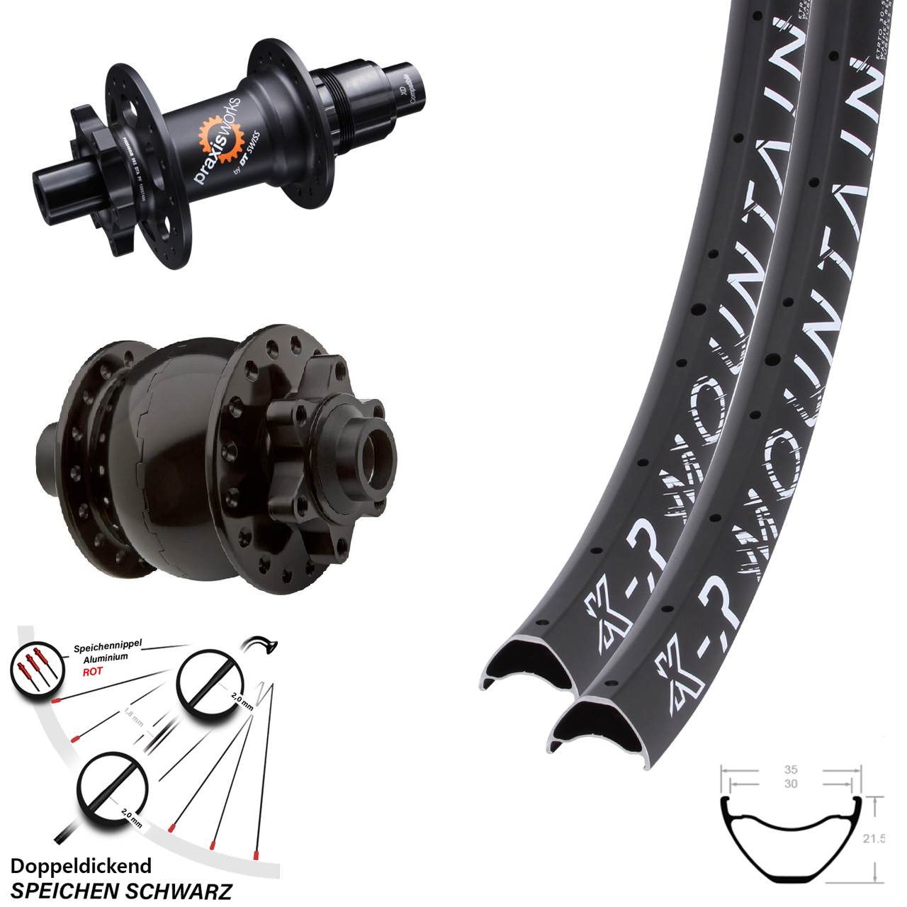 29 Zoll KX-R Mountain DT Swiss 350 SL SON 28 Disc Laufrad-Satz 15x100 12x142 XD 11-12 fach