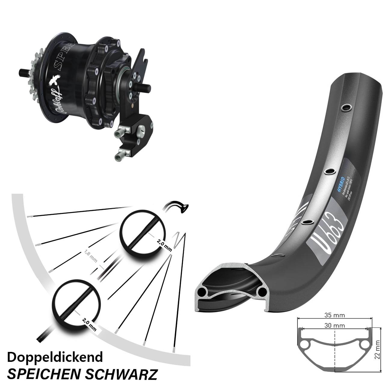 26 Zoll Laufrad DT Swiss U 663 Rohloff Speedhub 500/14 TS DB OEM2 Tandem schwarz