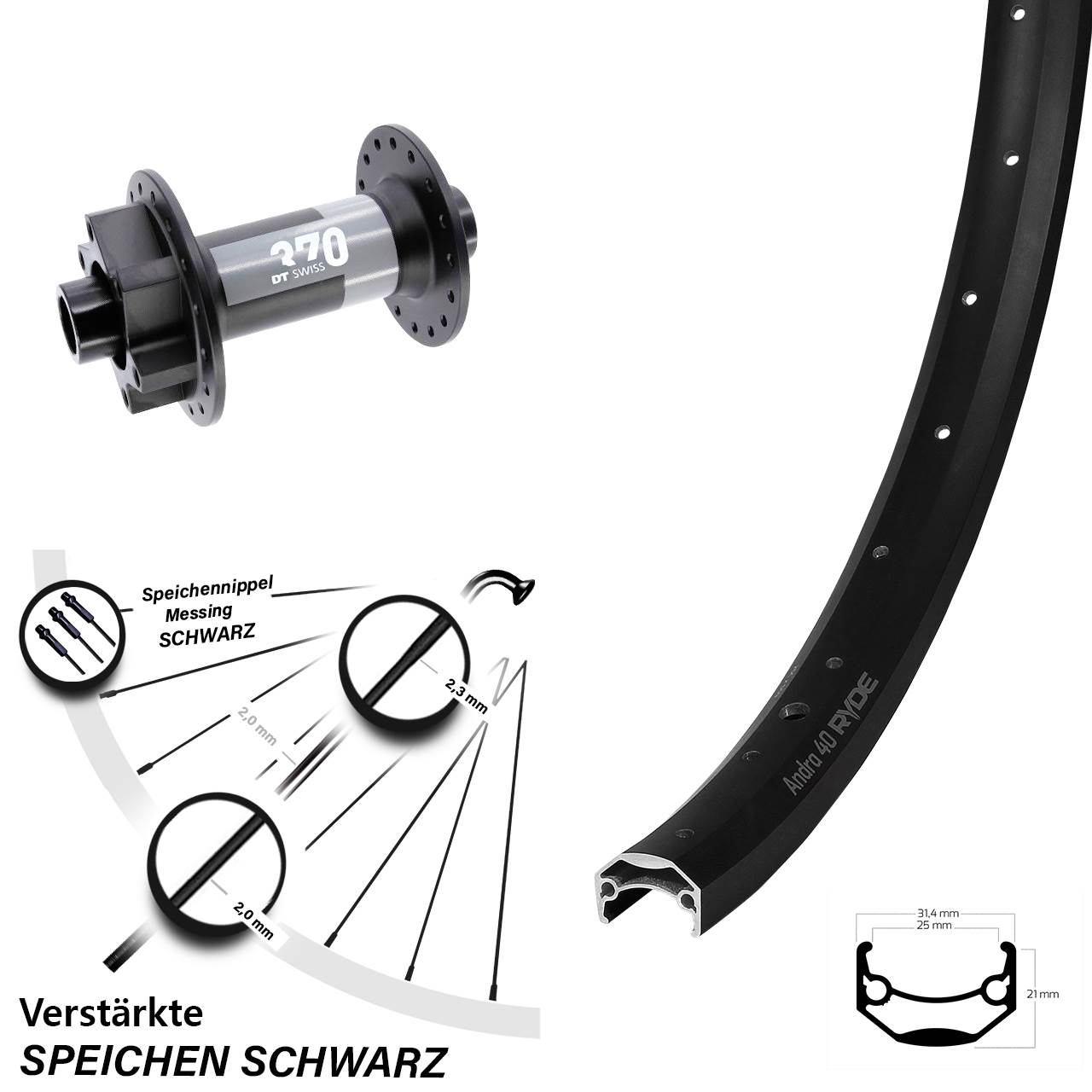 24 Zoll Ryde Andra 40 Disc Vorderrad 6-Loch DT Swiss 370 15x110