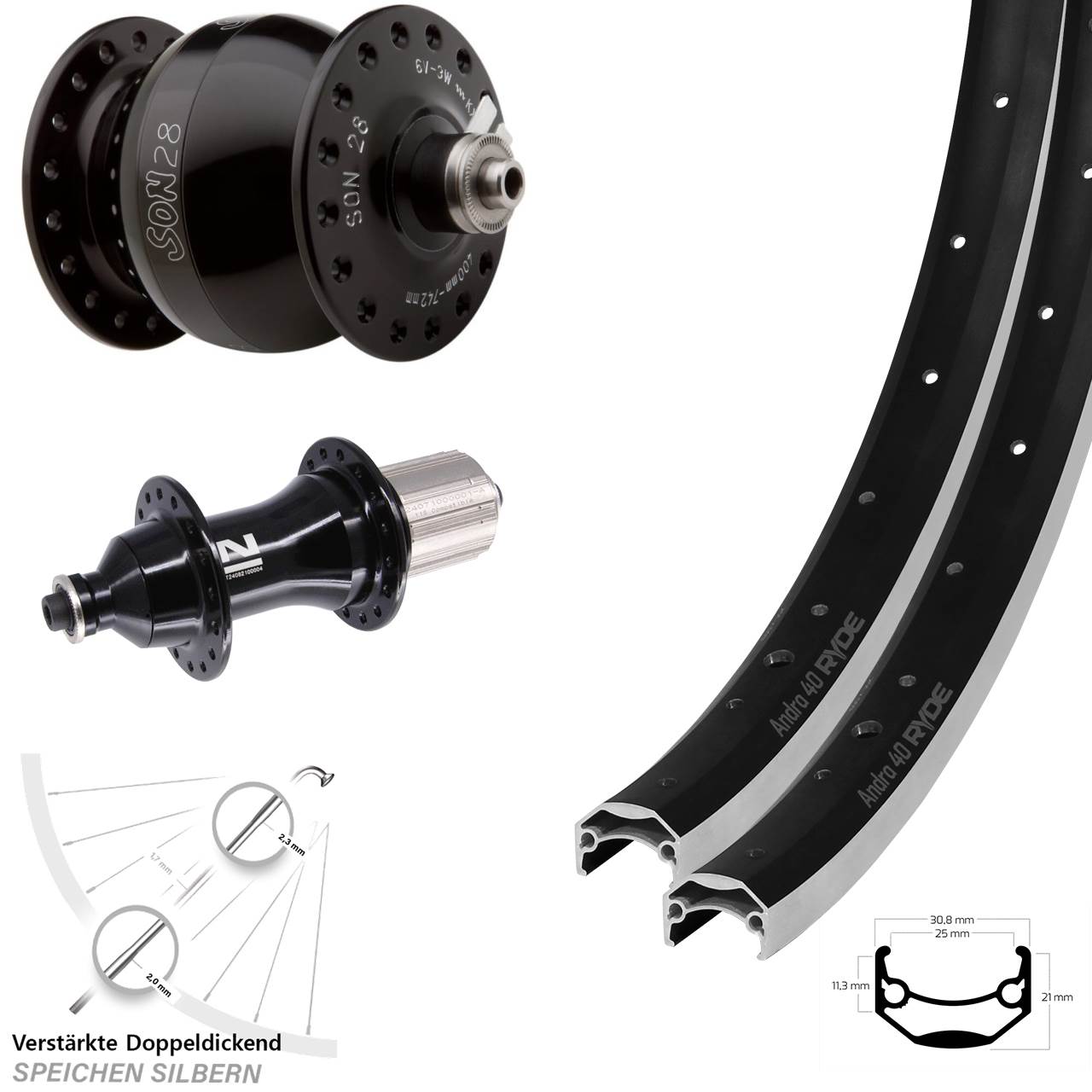 Laufradsatz 27,5 Zoll Ryde Andra 40 Novatec F162 HD SON 28 8-12 fach für Schnellspanner