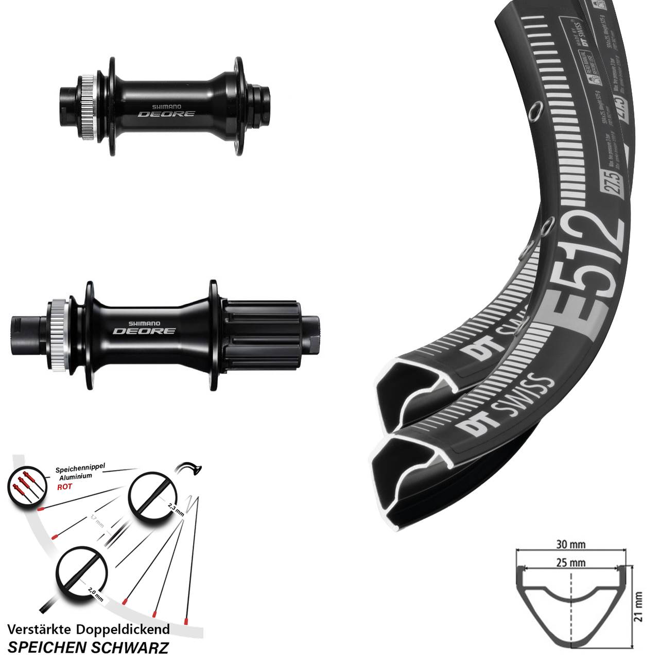 Disc Laufrad-Satz 650B DT Swiss E 512 Shimano Deore 8-11 fach HG 15x110 12x148