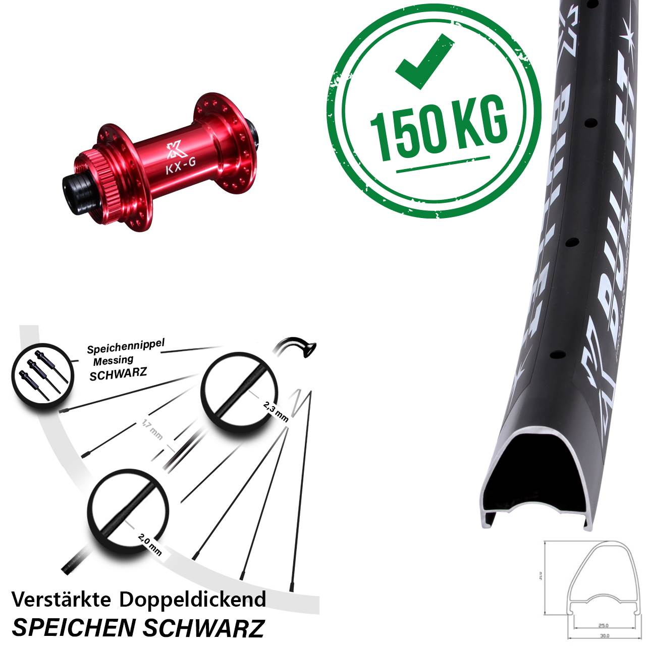 Disc Vorderrad 29 Zoll KX-G Bullet OS rot 12x100