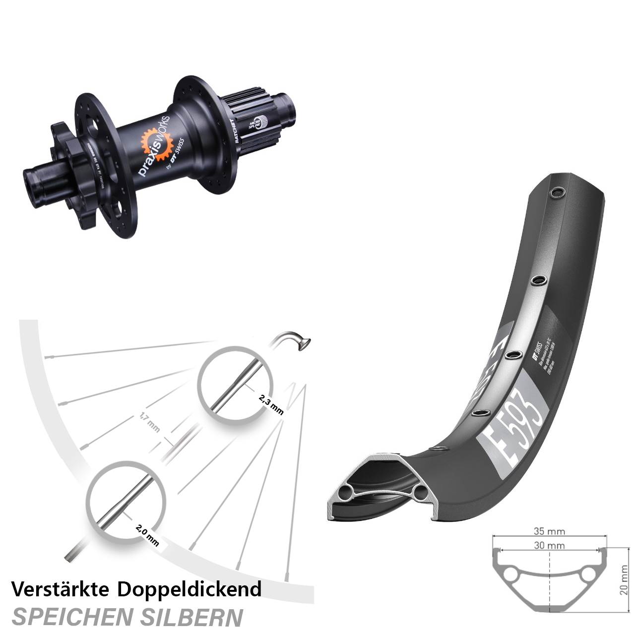 6-Loch Hinterrad 29 Zoll DT Swiss E593 350 Shimano Micro Spline 12x142