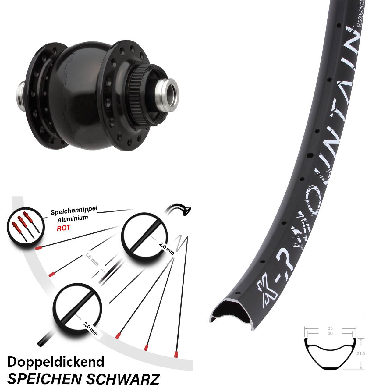 29 Zoll KX-R Mountain SON delux Centerlock Vorderrad mit Nabendynamo 12x100