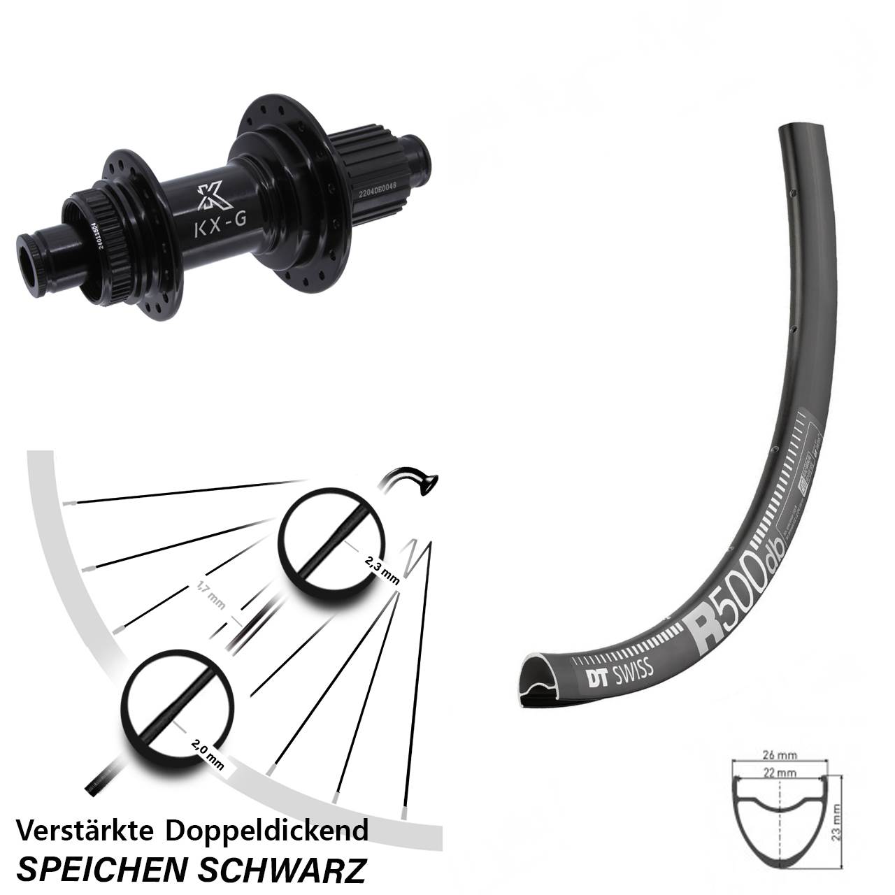 Hinterrad Centerlock 12x142 29 Zoll DT Swiss R500 KX-GS verstärkt Shimano Micro Spline