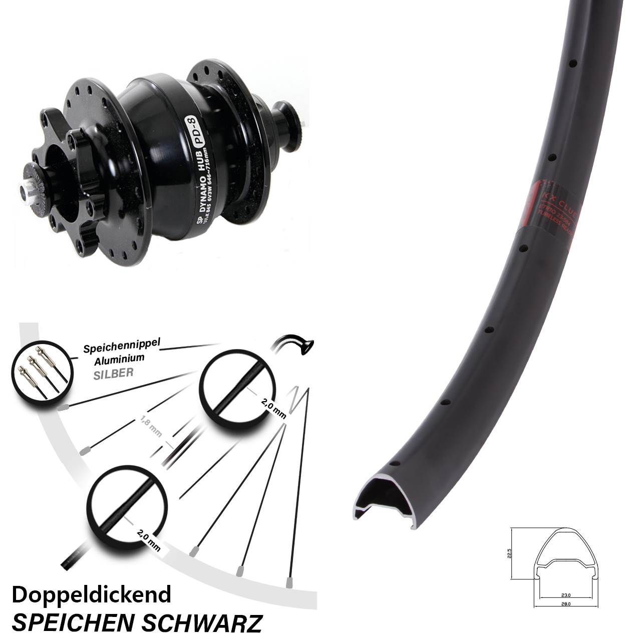 Disc Dynamo-Vorderrad QR 27,5 Zoll KX Clue Shutter PD-8