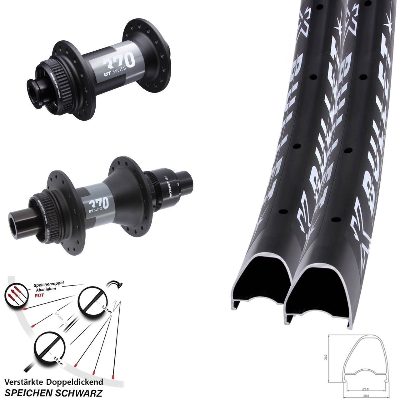 Disc Laufrad-Satz 12x100/142 29 Zoll KX Bullet OS DT Swiss 370 XDR