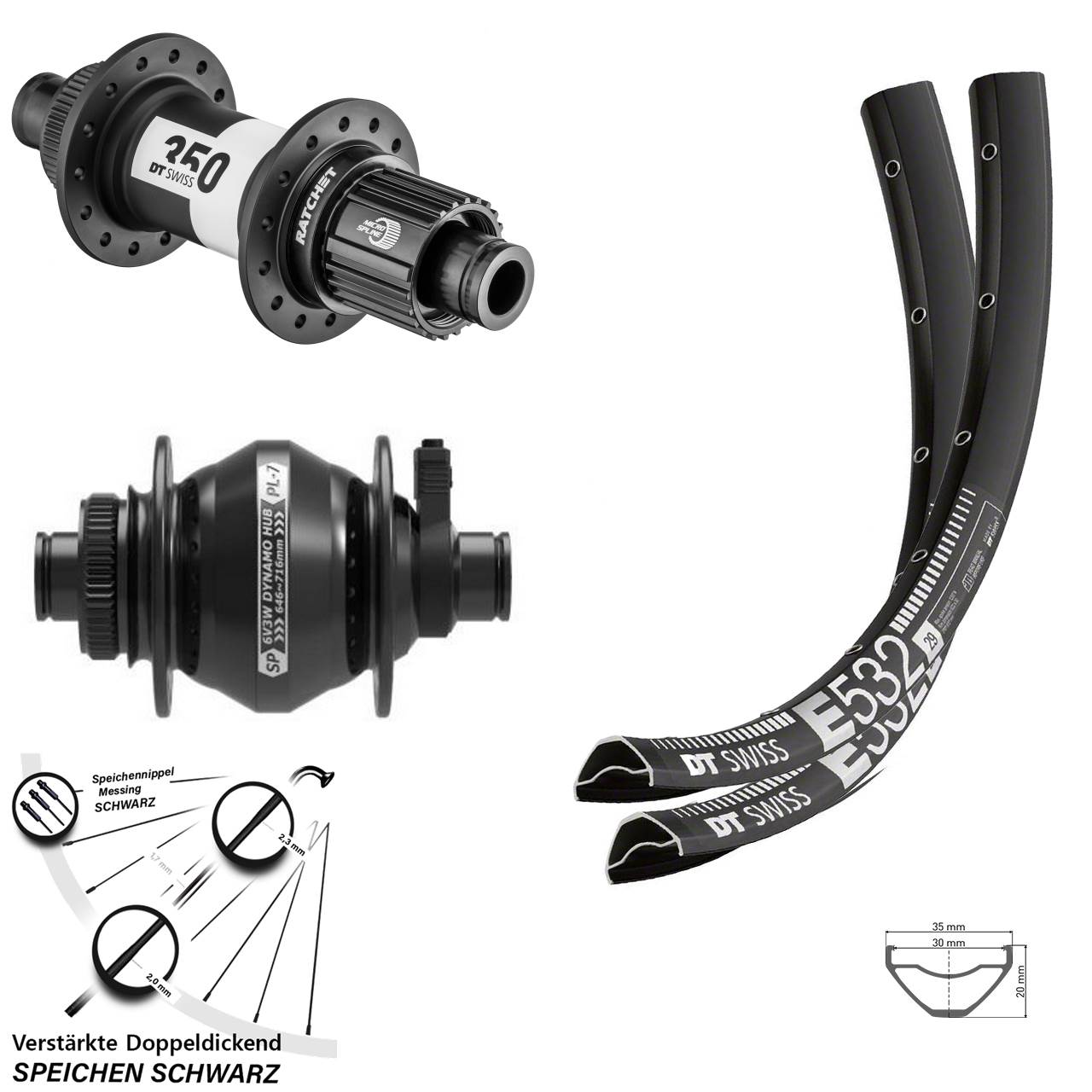 27,5 Zoll DT Swiss E532 SP PL-7 350 Micro Spline Centerlock Laufradsatz 12x100/142