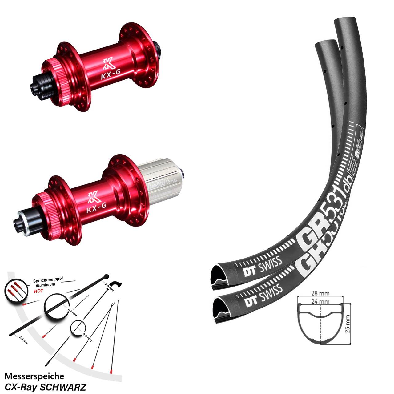 DT Swiss GR 531 KX-G rot 28 Zoll Disc Laufradsatz QR CX-Ray 8-12 fach