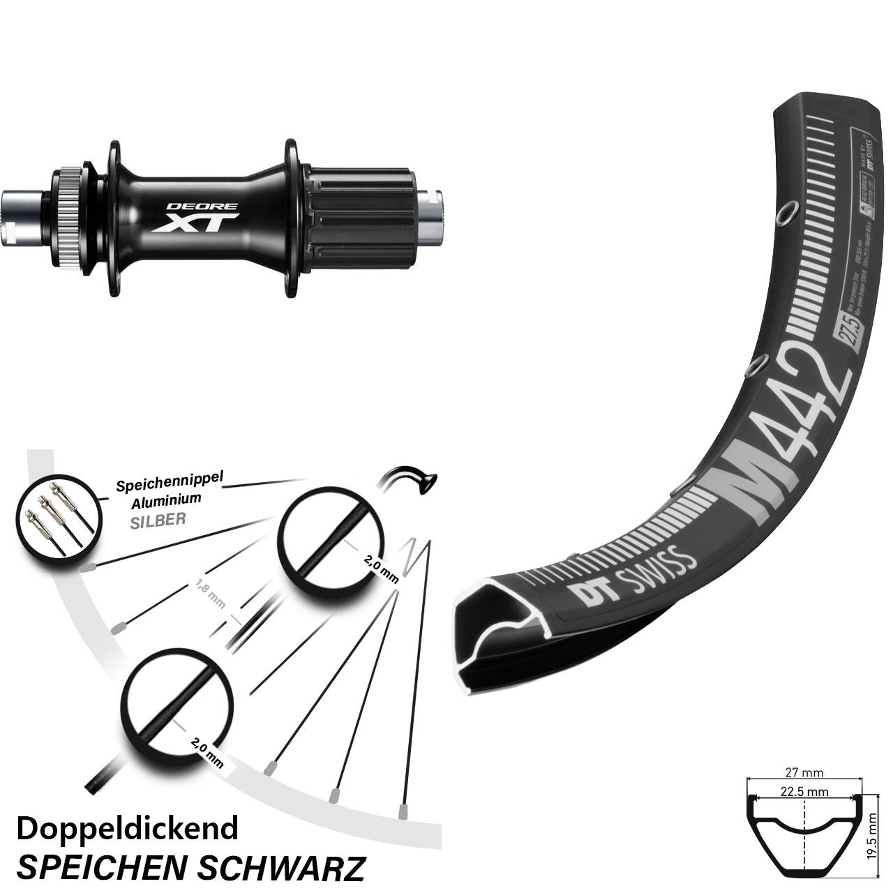 Centerlock Hinterrad 12x148 28 Zoll DT Swiss M 442 Shimano XT 8-11 fach