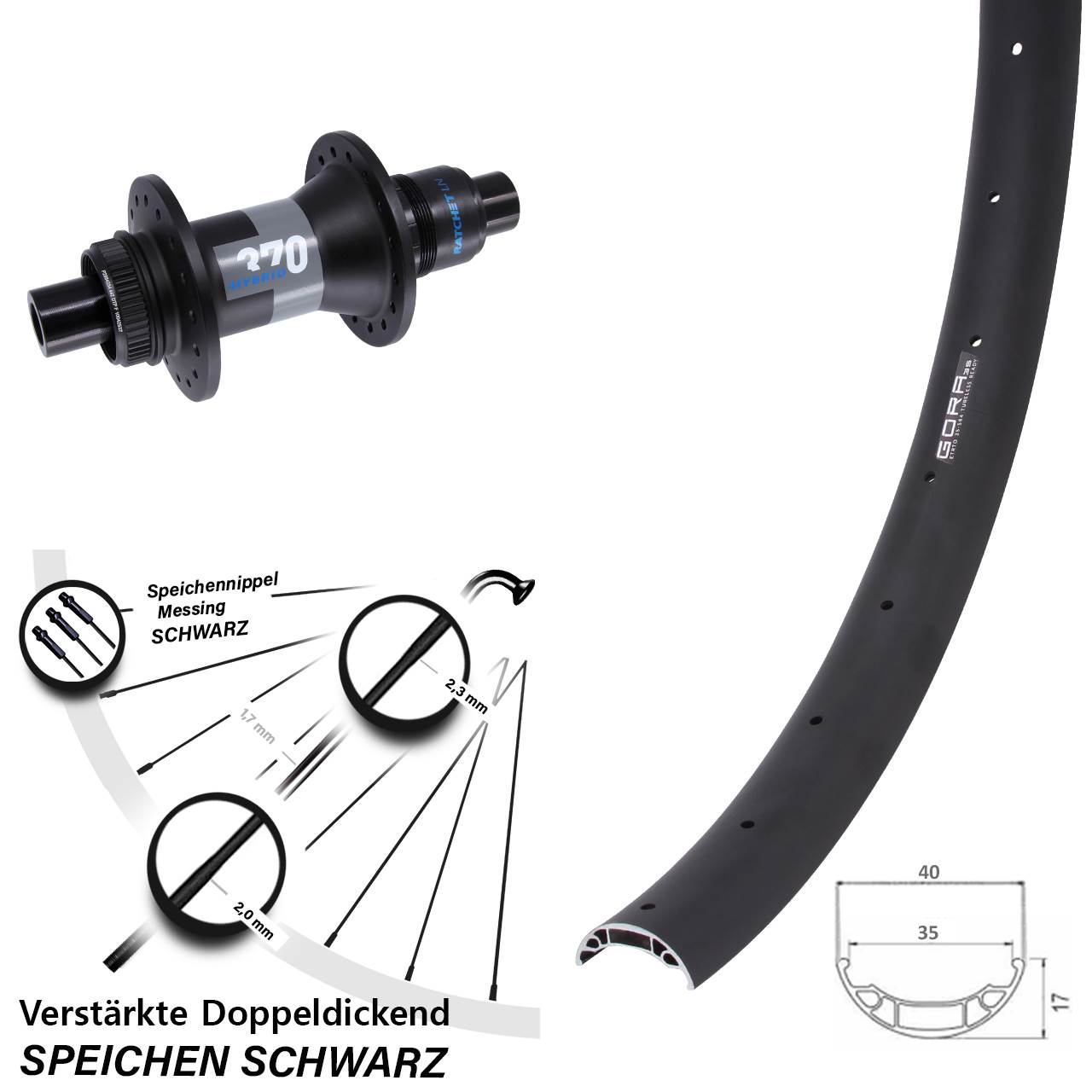 Disc Laufrad 27,5 Zoll Gora 35 DT Swiss Hybrid 370 XD 11-12 fach 12x148