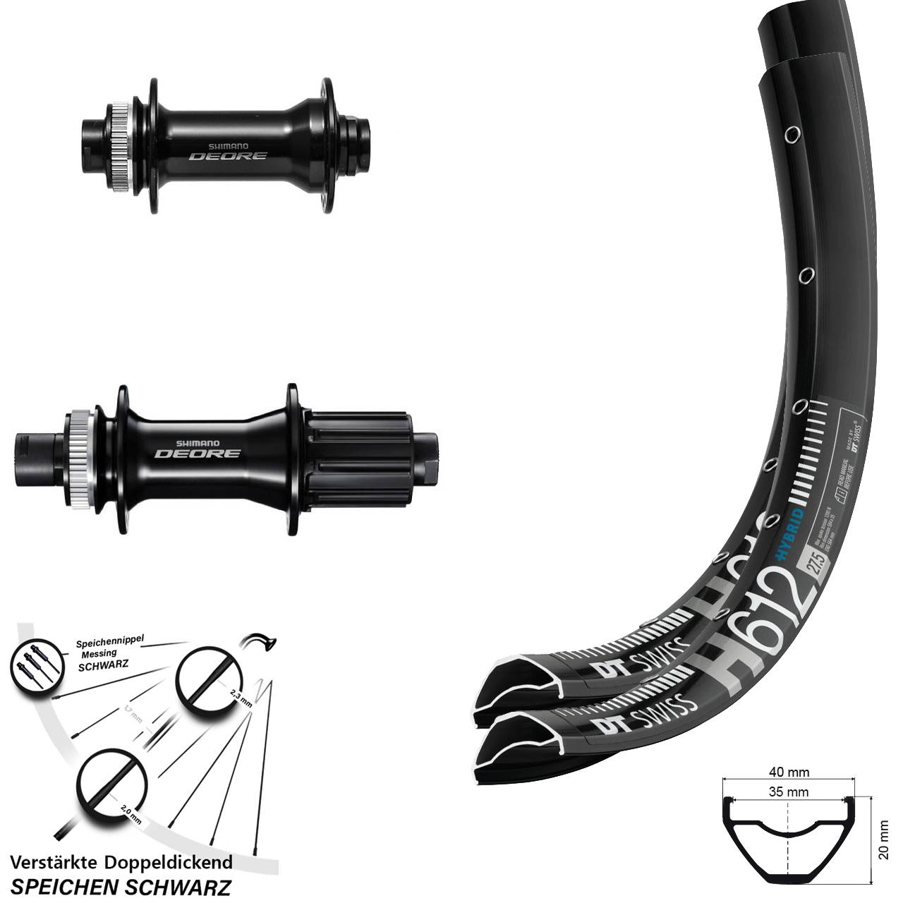 Laufradsatz Disc Boost 27,5 Zoll DT Swiss H612 Shimano FH-M6010-B HB-M6010-B 8-11 fach HG