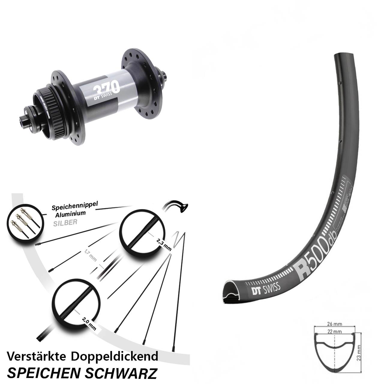 Disc Laufrad 28-29 Zoll DT Swiss R500-370 QR für Schnellspanner