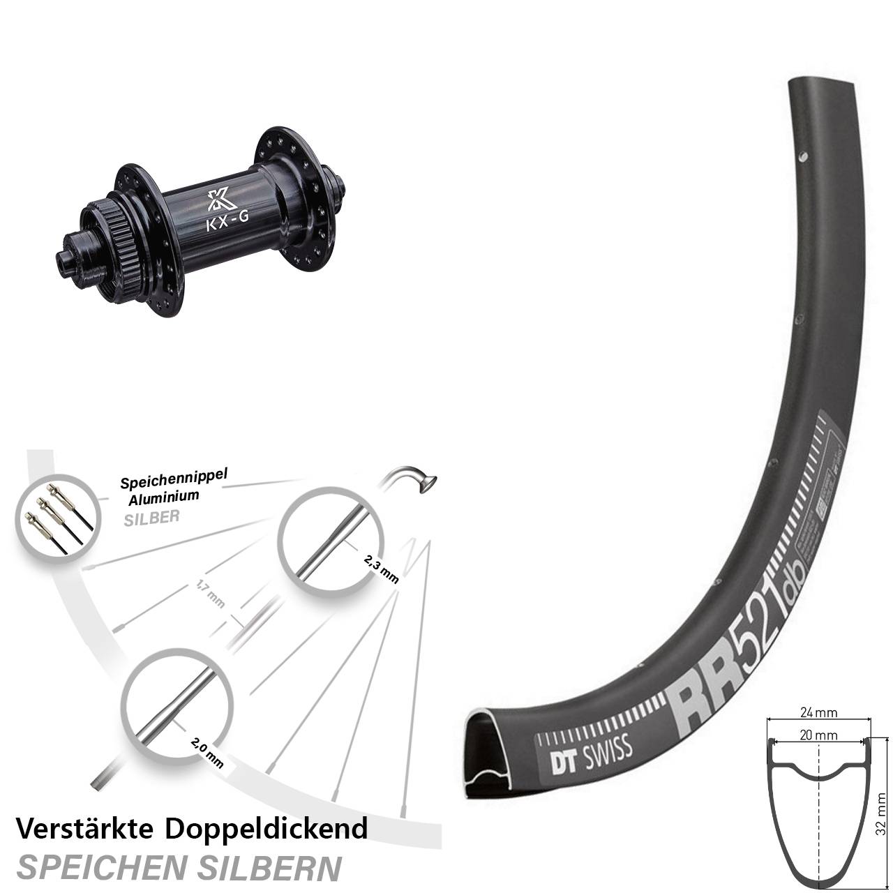 28 Zoll DT Swiss RR 521 KX-G Disc Vorderrad QR
