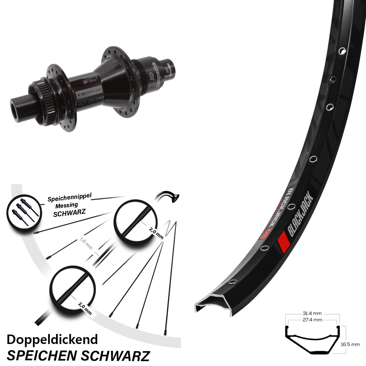 Centerlock Hinterrad 12x142 27,5 Zoll Rodi Ready 27 DT Swiss 370 XD