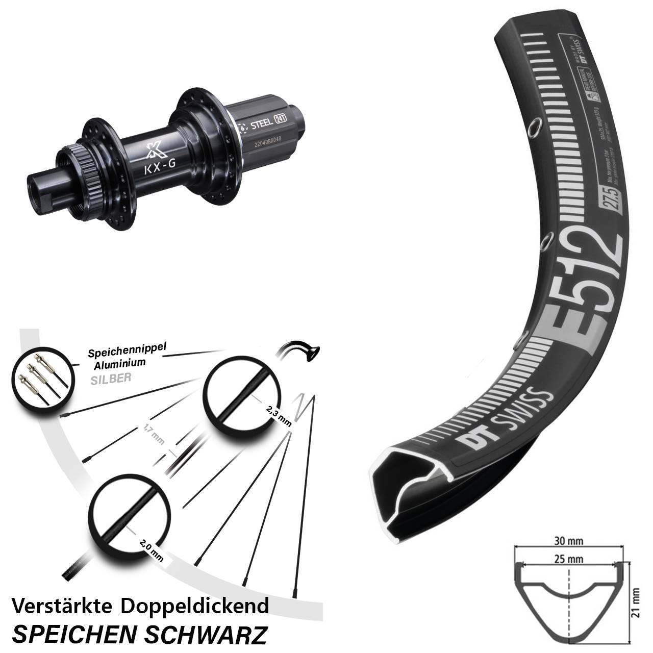 29 Zoll Hinterrad Centerlock 12x142 DT Swiss E 512 KX-GS verstärkt 8-12 fach HG
