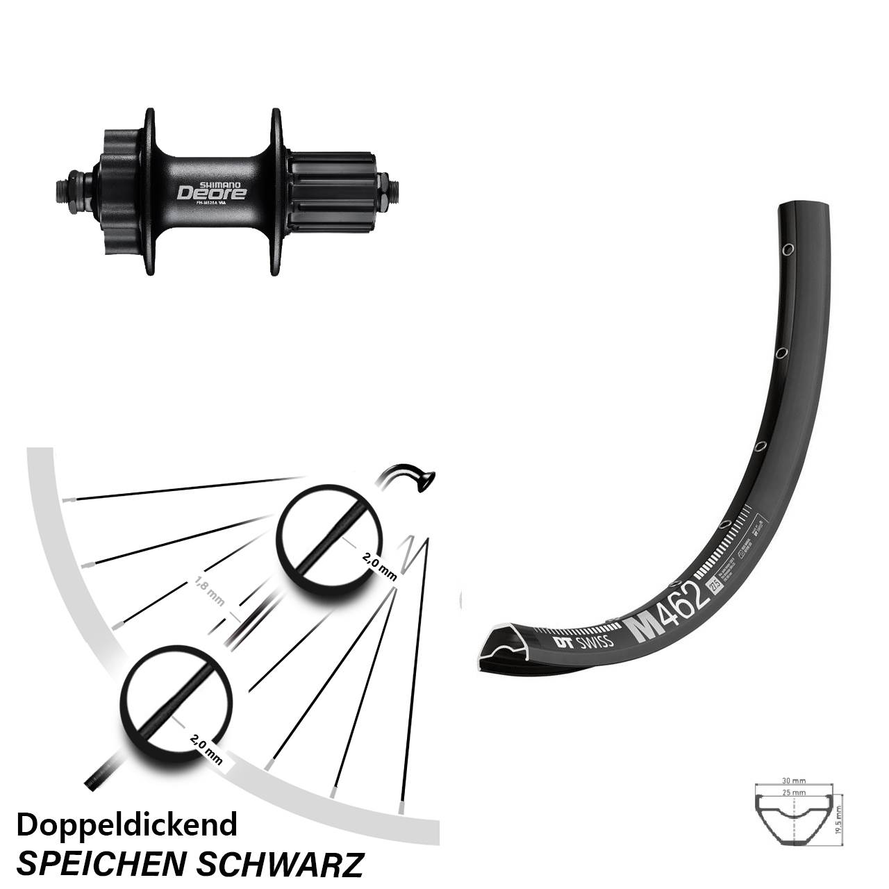 650B DT Swiss M 462 Shimano FH-M525 Disc Laufrad für Schnellspanner 8-11 fach